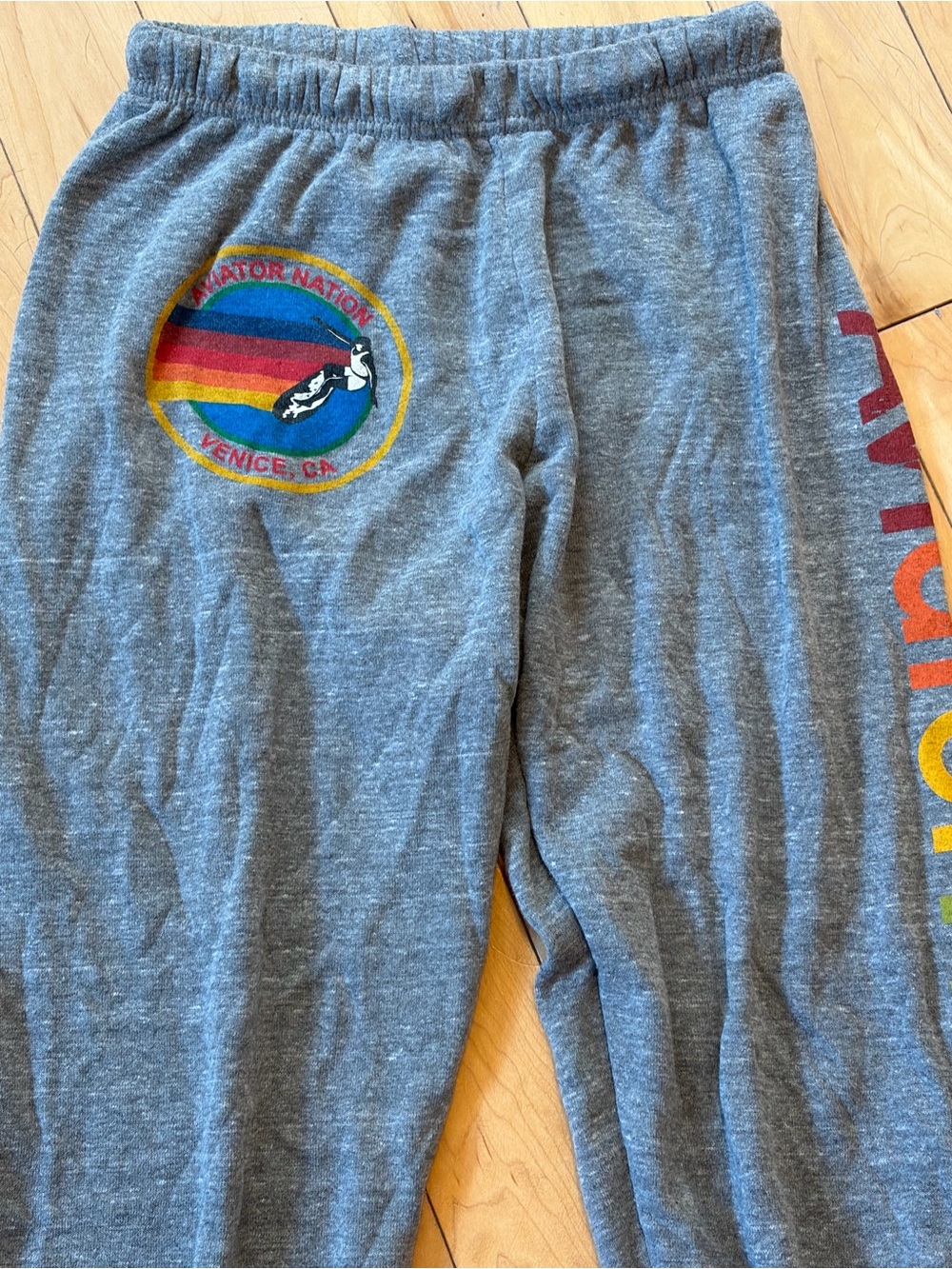Aviator Nation Sweatpants Heather Grey Rainbow Logo on Leg size small - Picture 4 of 9